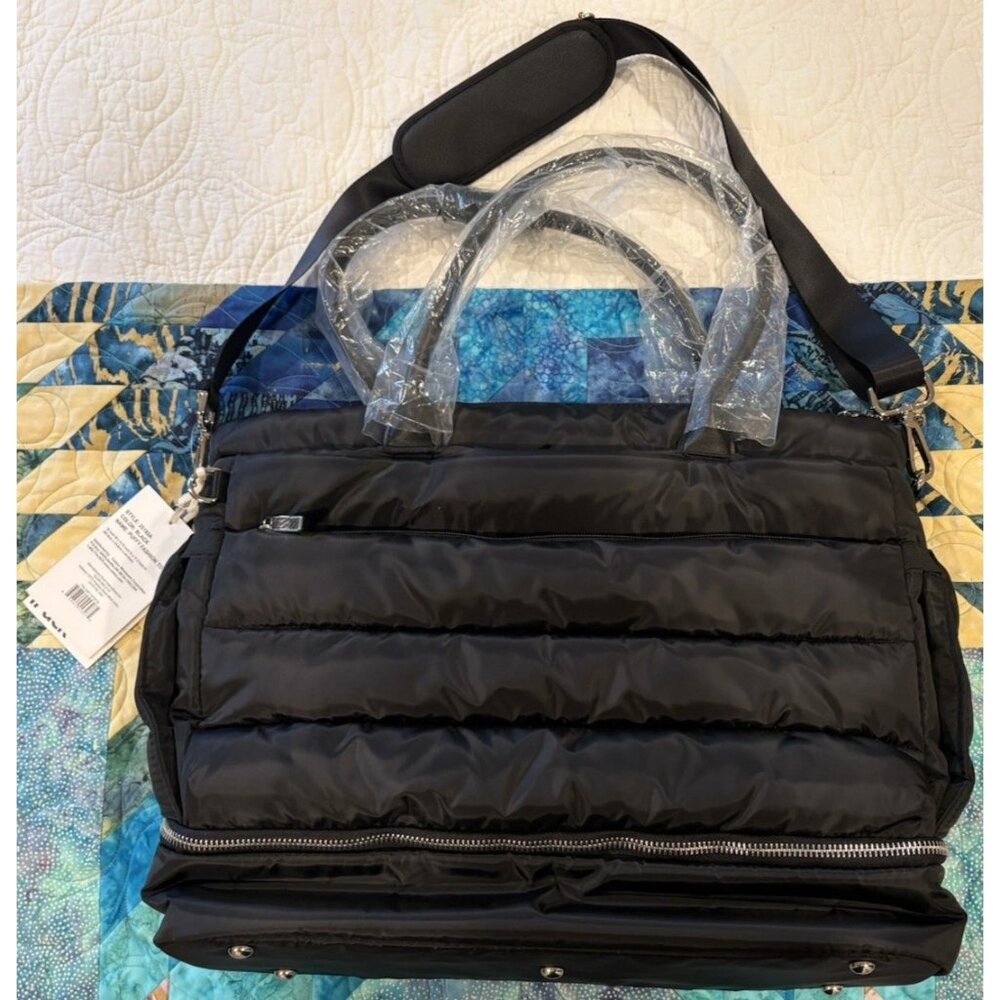 iPack Puffy Day Bag Tote Luggage Black Bag Travel Adjustable Strap & Pockets NEW - Picture 6 of 15
